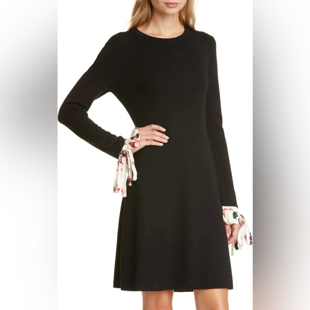 NWT Tory Burch Woven Cuff Long Sleeve Black Sweater Dress